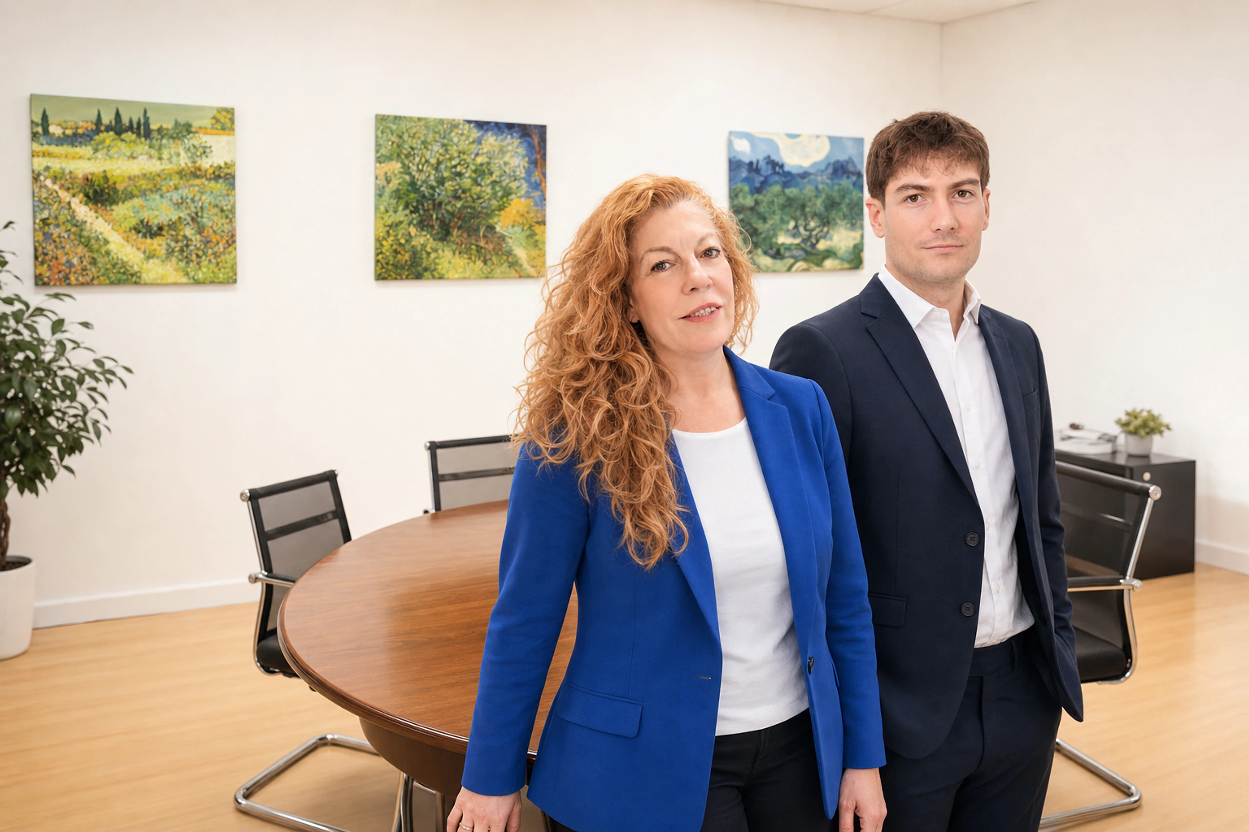 María y Gerard en la oficina de Biventa